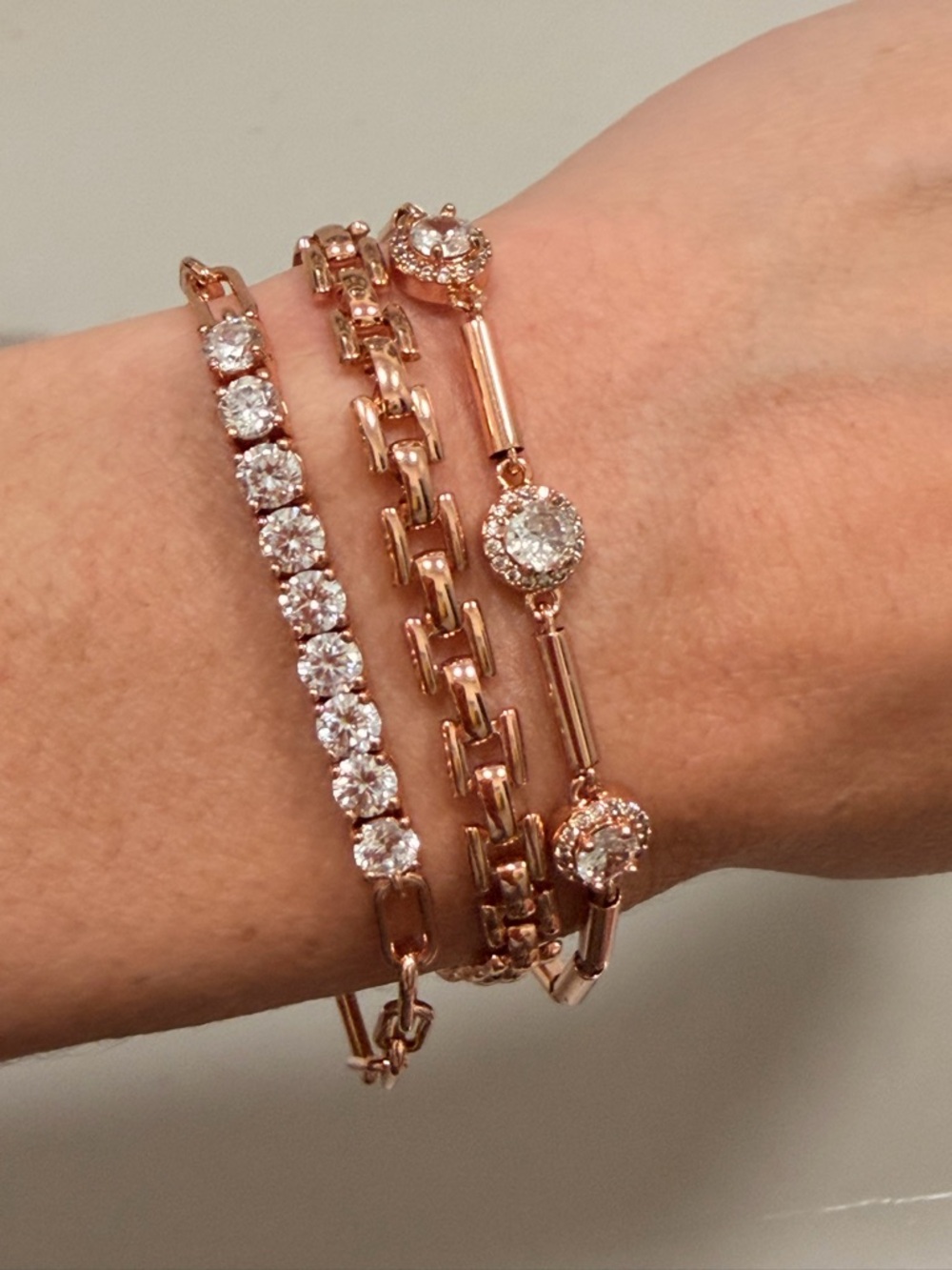 Bomb Party Luxe Layers NWOT! Rose Gold Layered Crystal Bracelet Trio